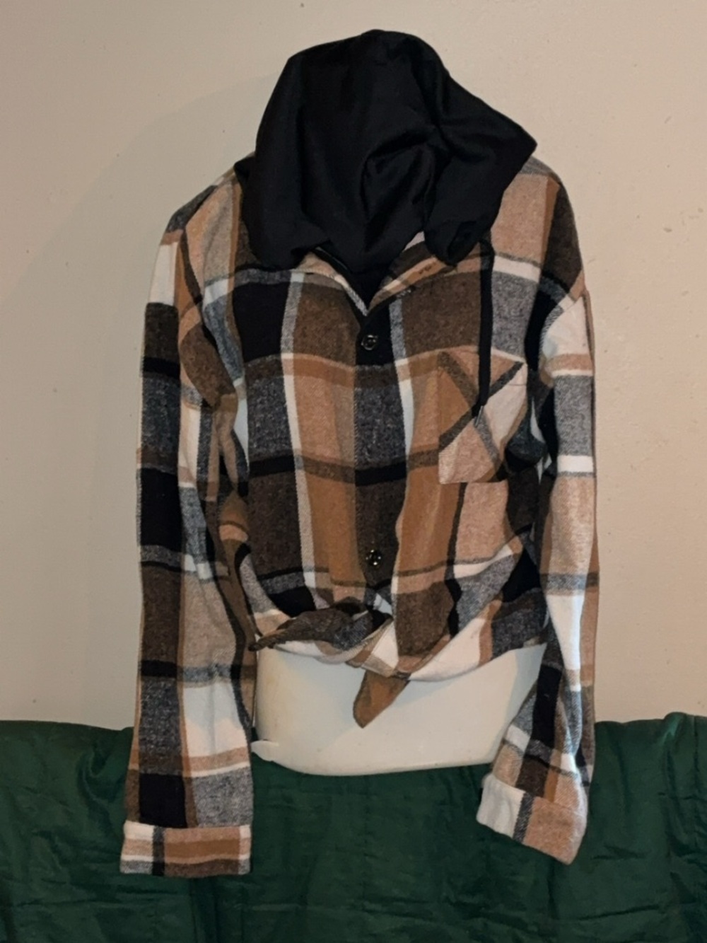 Brown Neutral Plaid Button Front Shacket Shirt Jacket Size Large